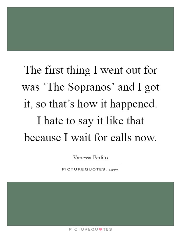 The first thing I went out for was ‘The Sopranos' and I got it, so that's how it happened. I hate to say it like that because I wait for calls now Picture Quote #1