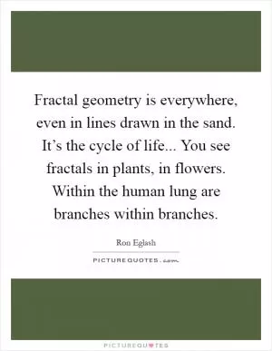 Fractal geometry is everywhere, even in lines drawn in the sand. It’s the cycle of life... You see fractals in plants, in flowers. Within the human lung are branches within branches Picture Quote #1