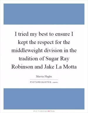I tried my best to ensure I kept the respect for the middleweight division in the tradition of Sugar Ray Robinson and Jake La Motta Picture Quote #1