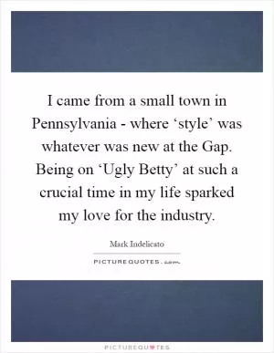 I came from a small town in Pennsylvania - where ‘style’ was whatever was new at the Gap. Being on ‘Ugly Betty’ at such a crucial time in my life sparked my love for the industry Picture Quote #1