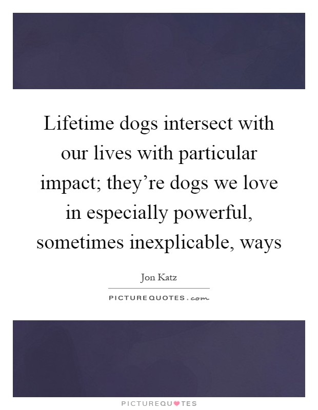 Lifetime dogs intersect with our lives with particular impact; they're dogs we love in especially powerful, sometimes inexplicable, ways Picture Quote #1