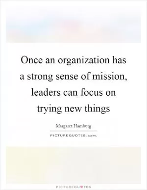 Once an organization has a strong sense of mission, leaders can focus on trying new things Picture Quote #1