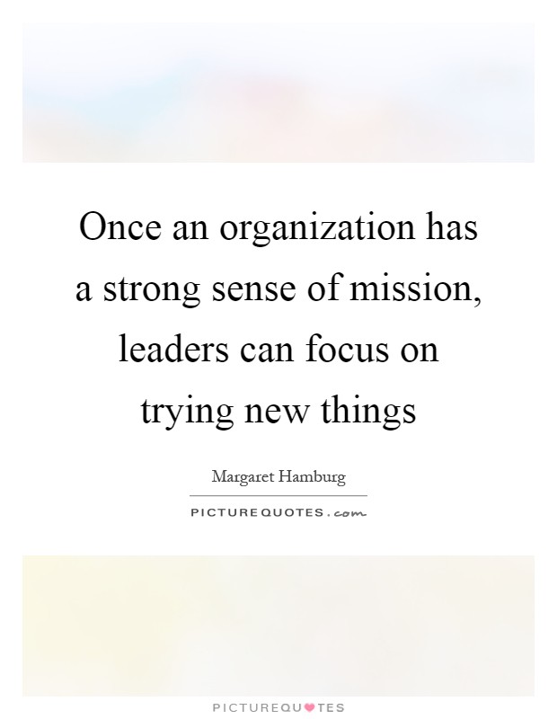 Once an organization has a strong sense of mission, leaders can focus on trying new things Picture Quote #1
