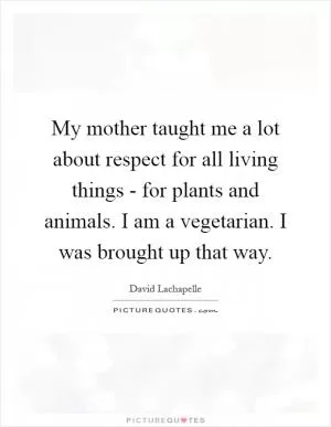 My mother taught me a lot about respect for all living things - for plants and animals. I am a vegetarian. I was brought up that way Picture Quote #1