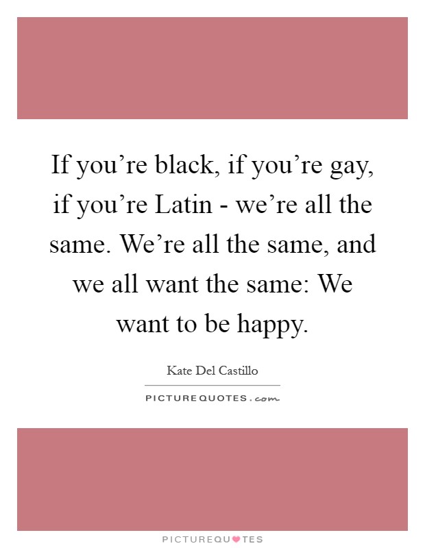 If you're black, if you're gay, if you're Latin - we're all the same. We're all the same, and we all want the same: We want to be happy Picture Quote #1