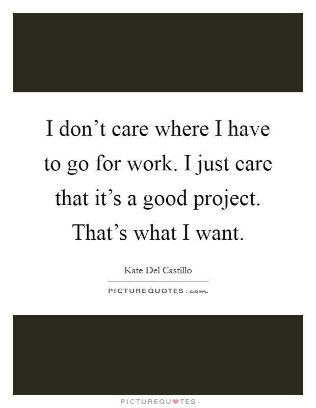 I don't care where I have to go for work. I just care that it's a good project. That's what I want Picture Quote #1