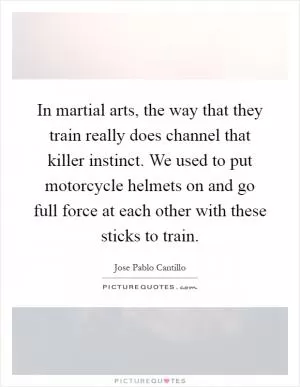 In martial arts, the way that they train really does channel that killer instinct. We used to put motorcycle helmets on and go full force at each other with these sticks to train Picture Quote #1