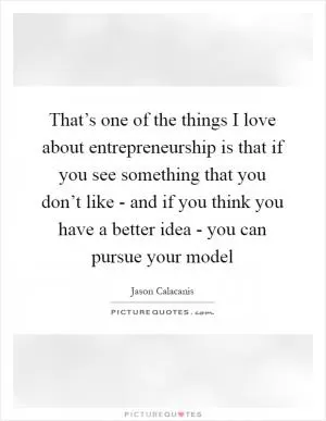 That’s one of the things I love about entrepreneurship is that if you see something that you don’t like - and if you think you have a better idea - you can pursue your model Picture Quote #1
