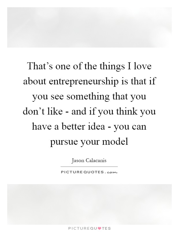 That's one of the things I love about entrepreneurship is that if you see something that you don't like - and if you think you have a better idea - you can pursue your model Picture Quote #1