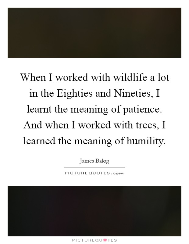 When I worked with wildlife a lot in the Eighties and Nineties, I learnt the meaning of patience. And when I worked with trees, I learned the meaning of humility Picture Quote #1
