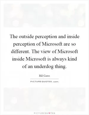 The outside perception and inside perception of Microsoft are so different. The view of Microsoft inside Microsoft is always kind of an underdog thing Picture Quote #1