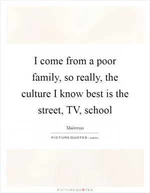 I come from a poor family, so really, the culture I know best is the street, TV, school Picture Quote #1