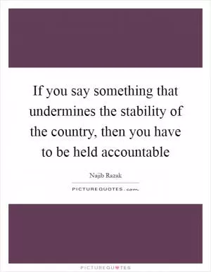 If you say something that undermines the stability of the country, then you have to be held accountable Picture Quote #1