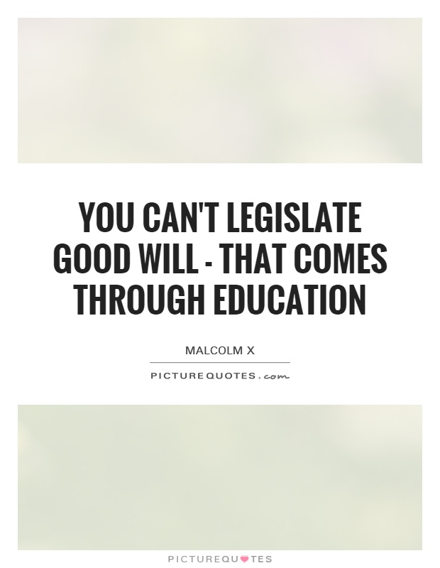You can't legislate good will - that comes through education Picture Quote #1
