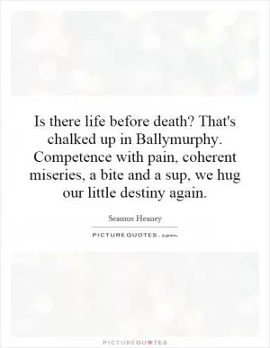 Is there life before death? That's chalked up in Ballymurphy. Competence with pain, coherent miseries, a bite and a sup, we hug our little destiny again Picture Quote #1