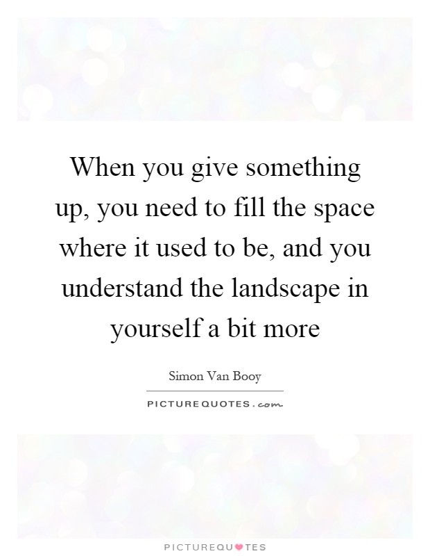 When you give something up, you need to fill the space where it used to be, and you understand the landscape in yourself a bit more Picture Quote #1