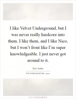 I like Velvet Underground, but I was never really hardcore into them. I like them, and I like Nico, but I won’t front like I’m super knowledgeable. I just never got around to it Picture Quote #1