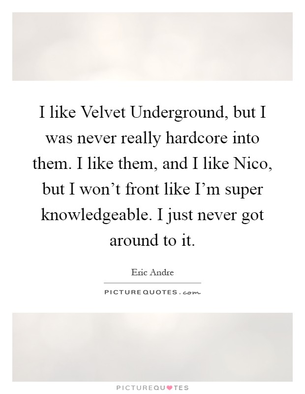 I like Velvet Underground, but I was never really hardcore into them. I like them, and I like Nico, but I won't front like I'm super knowledgeable. I just never got around to it Picture Quote #1