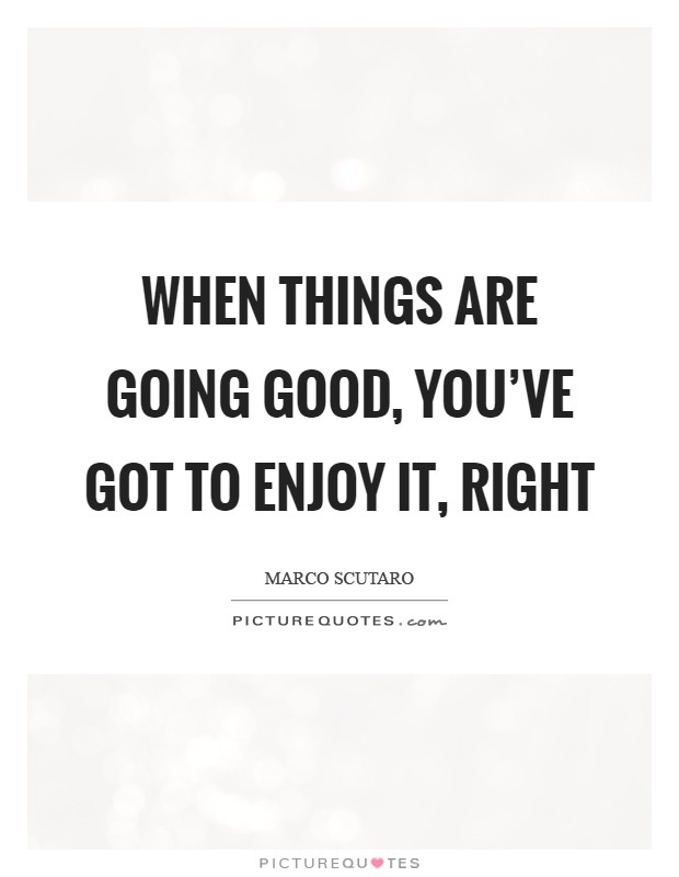 When things are going good, you've got to enjoy it, right Picture Quote #1