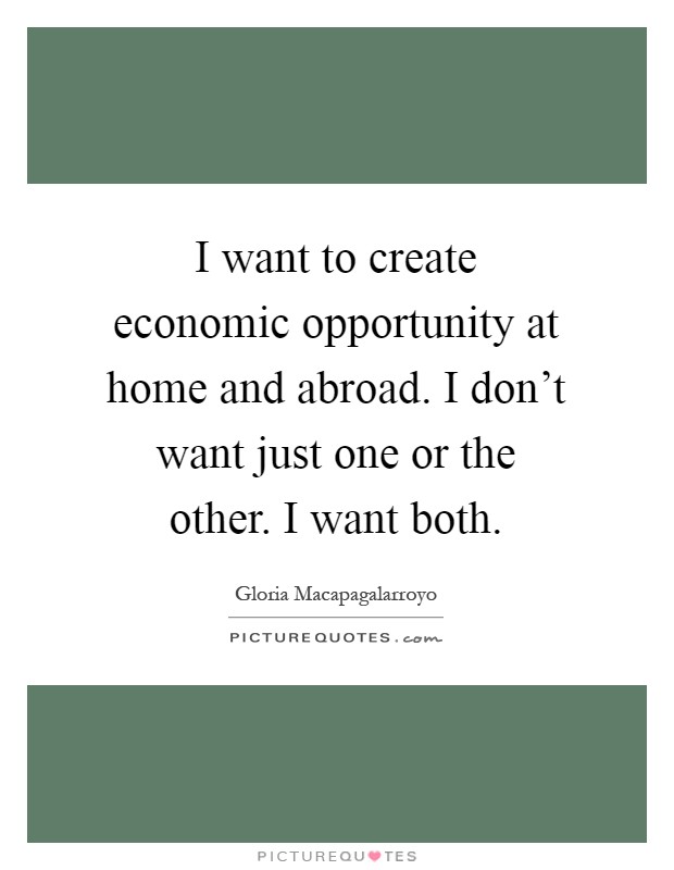 I want to create economic opportunity at home and abroad. I don't want just one or the other. I want both Picture Quote #1