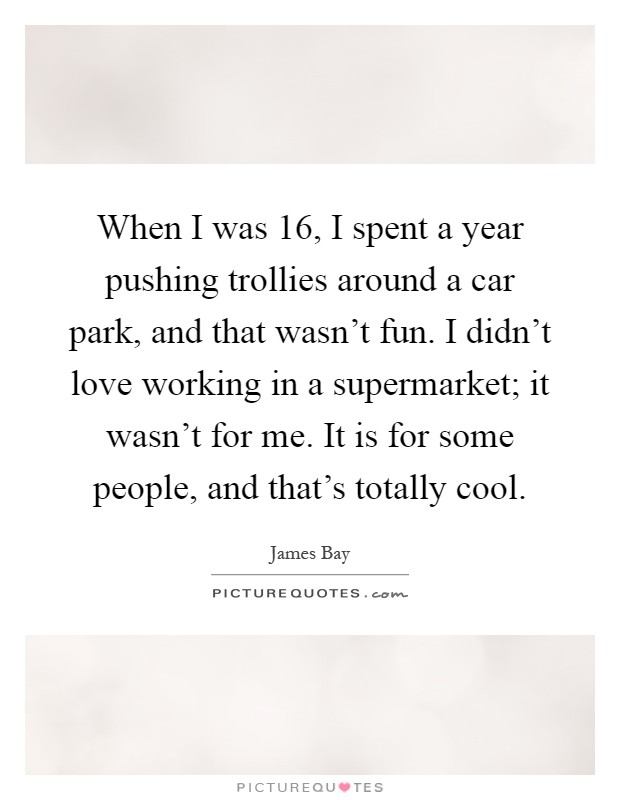 When I was 16, I spent a year pushing trollies around a car park, and that wasn't fun. I didn't love working in a supermarket; it wasn't for me. It is for some people, and that's totally cool Picture Quote #1