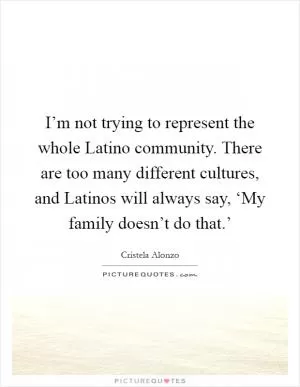 I’m not trying to represent the whole Latino community. There are too many different cultures, and Latinos will always say, ‘My family doesn’t do that.’ Picture Quote #1