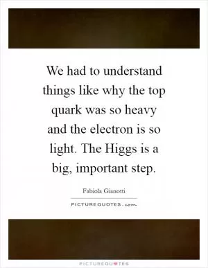 We had to understand things like why the top quark was so heavy and the electron is so light. The Higgs is a big, important step Picture Quote #1