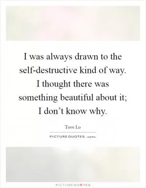 I was always drawn to the self-destructive kind of way. I thought there was something beautiful about it; I don’t know why Picture Quote #1