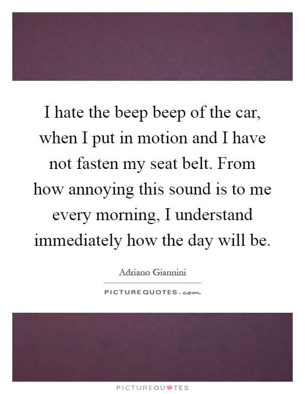 I hate the beep beep of the car, when I put in motion and I have not fasten my seat belt. From how annoying this sound is to me every morning, I understand immediately how the day will be Picture Quote #1