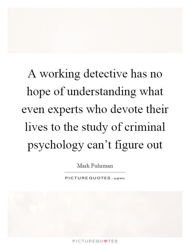 A working detective has no hope of understanding what even experts who devote their lives to the study of criminal psychology can't figure out Picture Quote #1