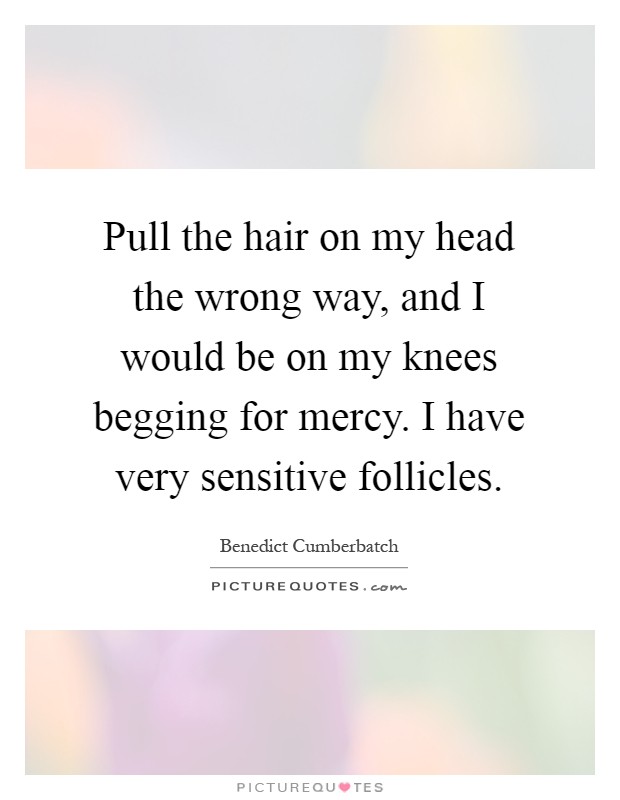 Pull the hair on my head the wrong way, and I would be on my knees begging for mercy. I have very sensitive follicles Picture Quote #1