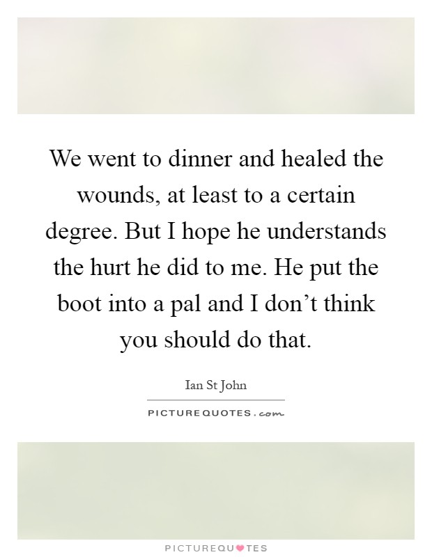 We went to dinner and healed the wounds, at least to a certain degree. But I hope he understands the hurt he did to me. He put the boot into a pal and I don't think you should do that Picture Quote #1