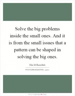 Solve the big problems inside the small ones. And it is from the small issues that a pattern can be shaped in solving the big ones Picture Quote #1