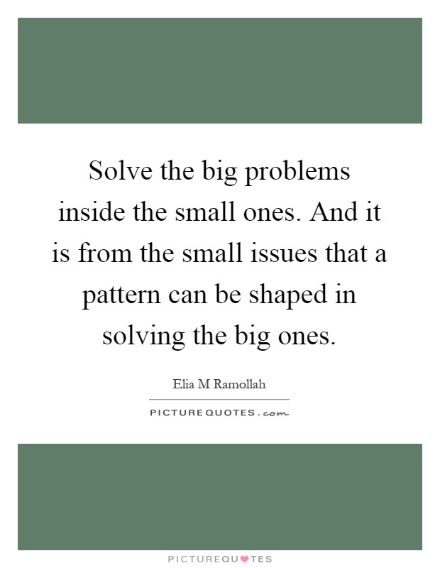 Solve the big problems inside the small ones. And it is from the small issues that a pattern can be shaped in solving the big ones Picture Quote #1