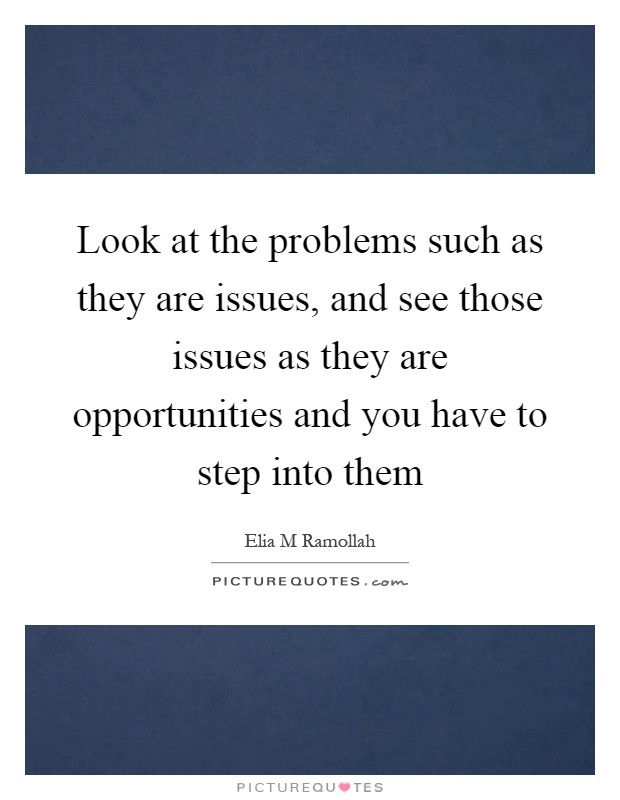 Look at the problems such as they are issues, and see those issues as they are opportunities and you have to step into them Picture Quote #1