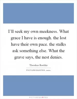 I’ll seek my own meekness. What grace I have is enough. the lost have their own pace. the stalks ask something else. What the grave says, the nest denies Picture Quote #1