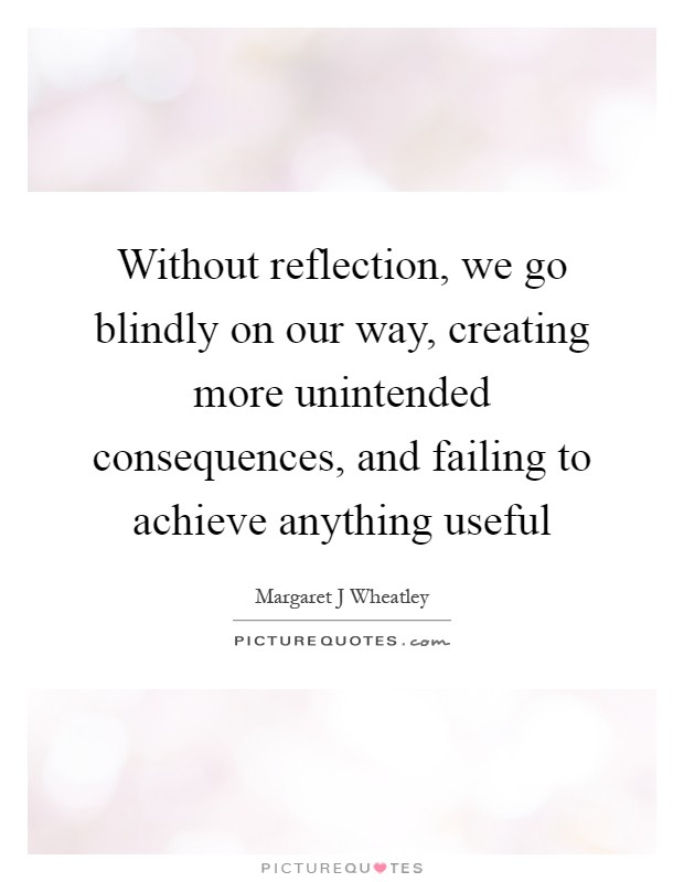 Without reflection, we go blindly on our way, creating more unintended consequences, and failing to achieve anything useful Picture Quote #1