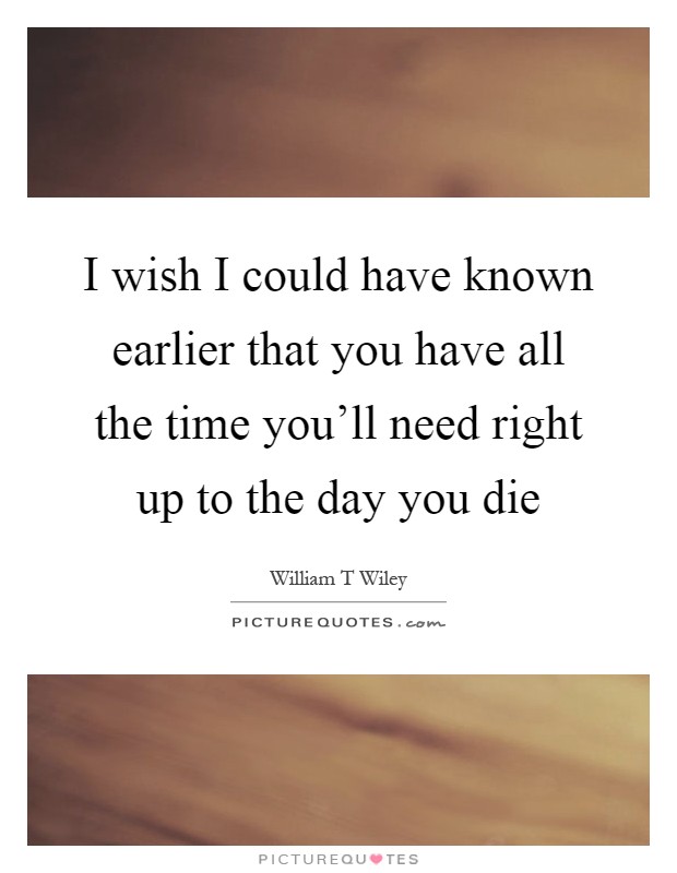 I wish I could have known earlier that you have all the time you'll need right up to the day you die Picture Quote #1