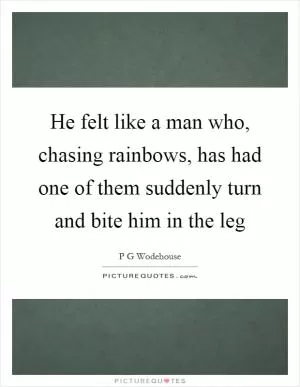 He felt like a man who, chasing rainbows, has had one of them suddenly turn and bite him in the leg Picture Quote #1
