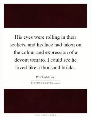 His eyes were rolling in their sockets, and his face had taken on the colour and expression of a devout tomato. I could see he loved like a thousand bricks Picture Quote #1