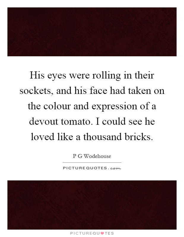 His eyes were rolling in their sockets, and his face had taken on the colour and expression of a devout tomato. I could see he loved like a thousand bricks Picture Quote #1