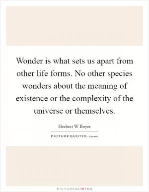 Wonder is what sets us apart from other life forms. No other species wonders about the meaning of existence or the complexity of the universe or themselves Picture Quote #1