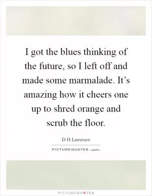 I got the blues thinking of the future, so I left off and made some marmalade. It’s amazing how it cheers one up to shred orange and scrub the floor Picture Quote #1