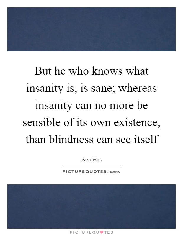 But he who knows what insanity is, is sane; whereas insanity can no more be sensible of its own existence, than blindness can see itself Picture Quote #1
