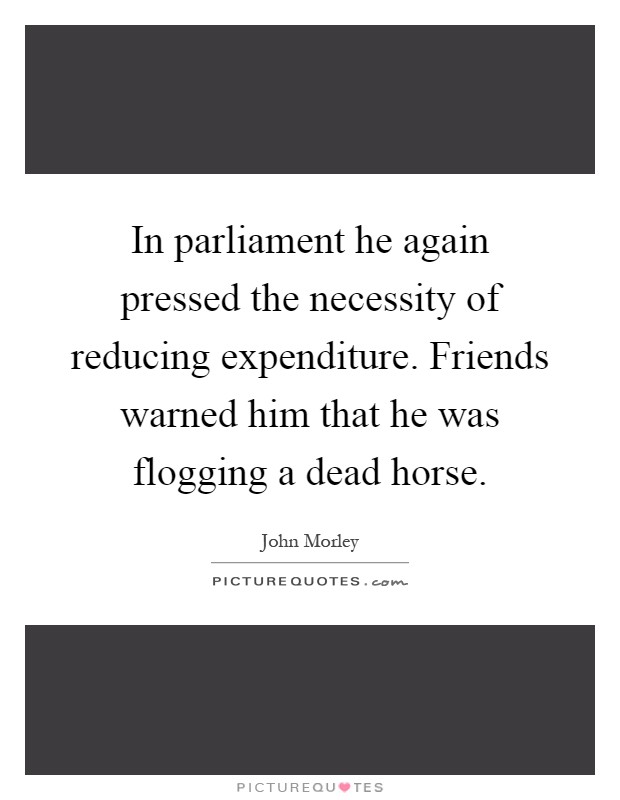In parliament he again pressed the necessity of reducing expenditure. Friends warned him that he was flogging a dead horse Picture Quote #1