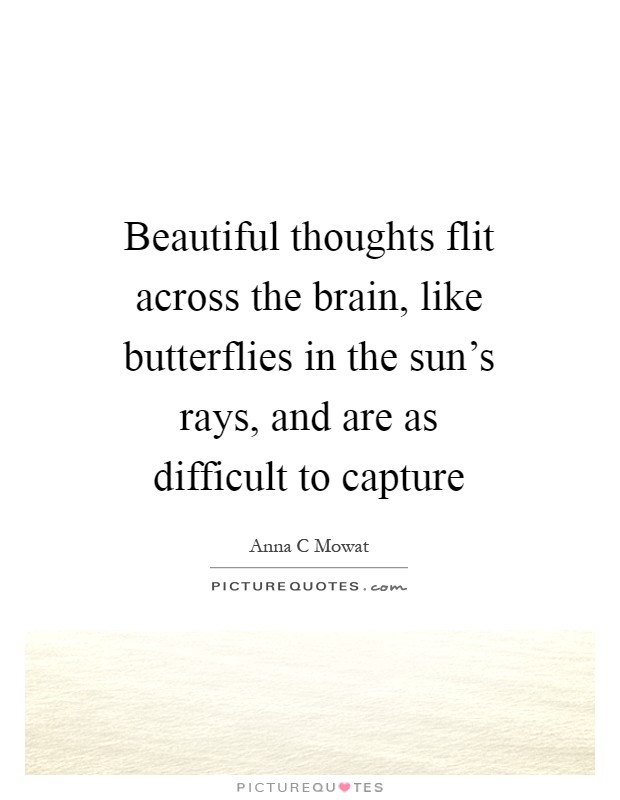 Beautiful thoughts flit across the brain, like butterflies in the sun's rays, and are as difficult to capture Picture Quote #1