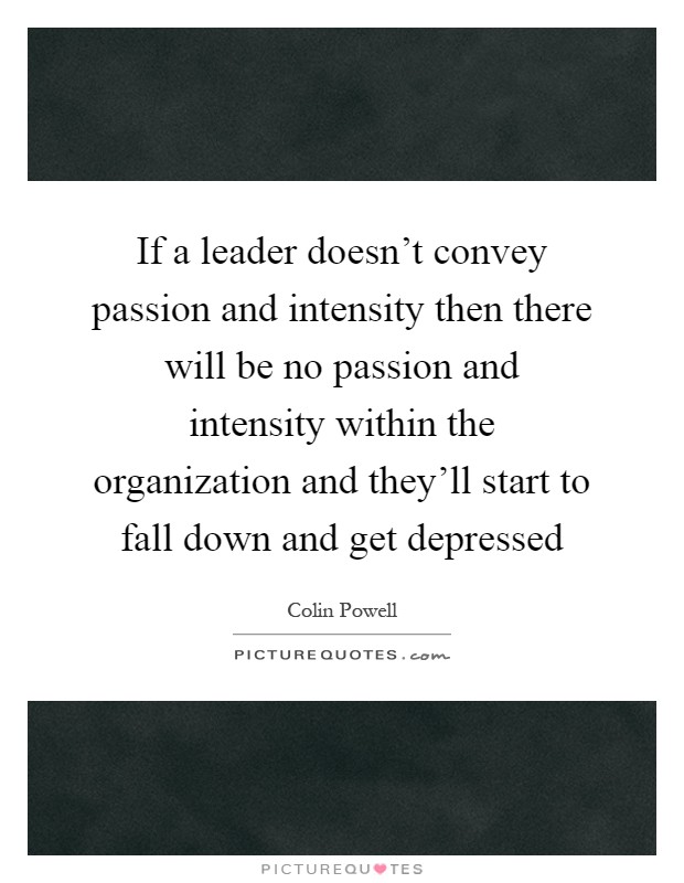 If a leader doesn't convey passion and intensity then there will be no passion and intensity within the organization and they'll start to fall down and get depressed Picture Quote #1
