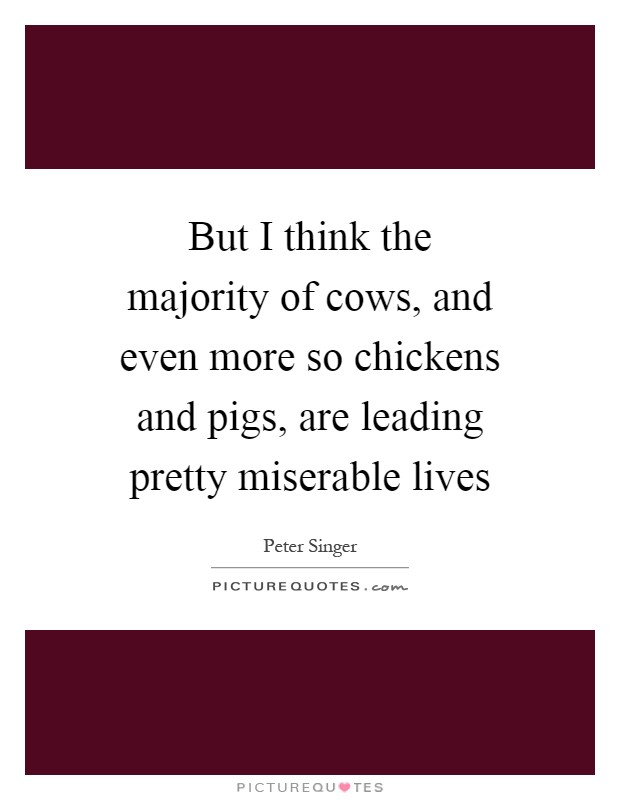 But I think the majority of cows, and even more so chickens and pigs, are leading pretty miserable lives Picture Quote #1