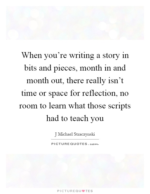When you're writing a story in bits and pieces, month in and month out, there really isn't time or space for reflection, no room to learn what those scripts had to teach you Picture Quote #1