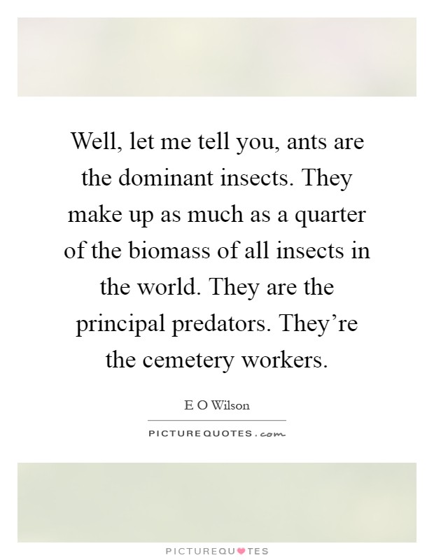 Well, let me tell you, ants are the dominant insects. They make up as much as a quarter of the biomass of all insects in the world. They are the principal predators. They're the cemetery workers Picture Quote #1